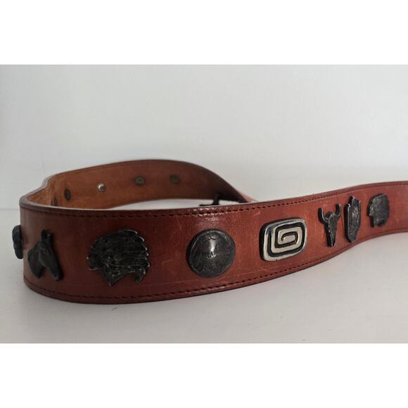 Another Line Inc Brown Leather Belt Indian Head Buckle Studs - Picture 7 of 7